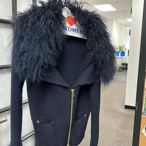 Minnie Rose removable fur collar sweater